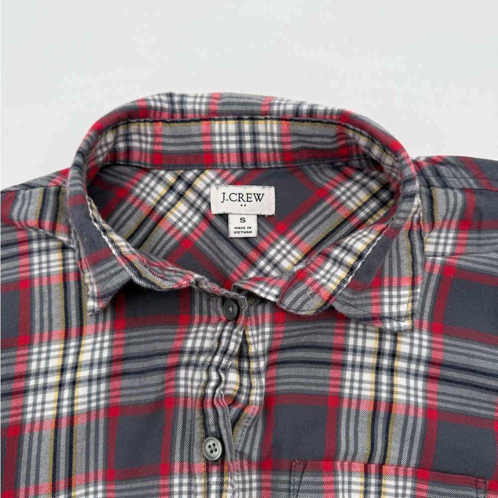 J Crew Women's Plaid Flannel Button Down Shirt Small S Holiday Rodeo Top Relaxed - Picture 3 of 5
